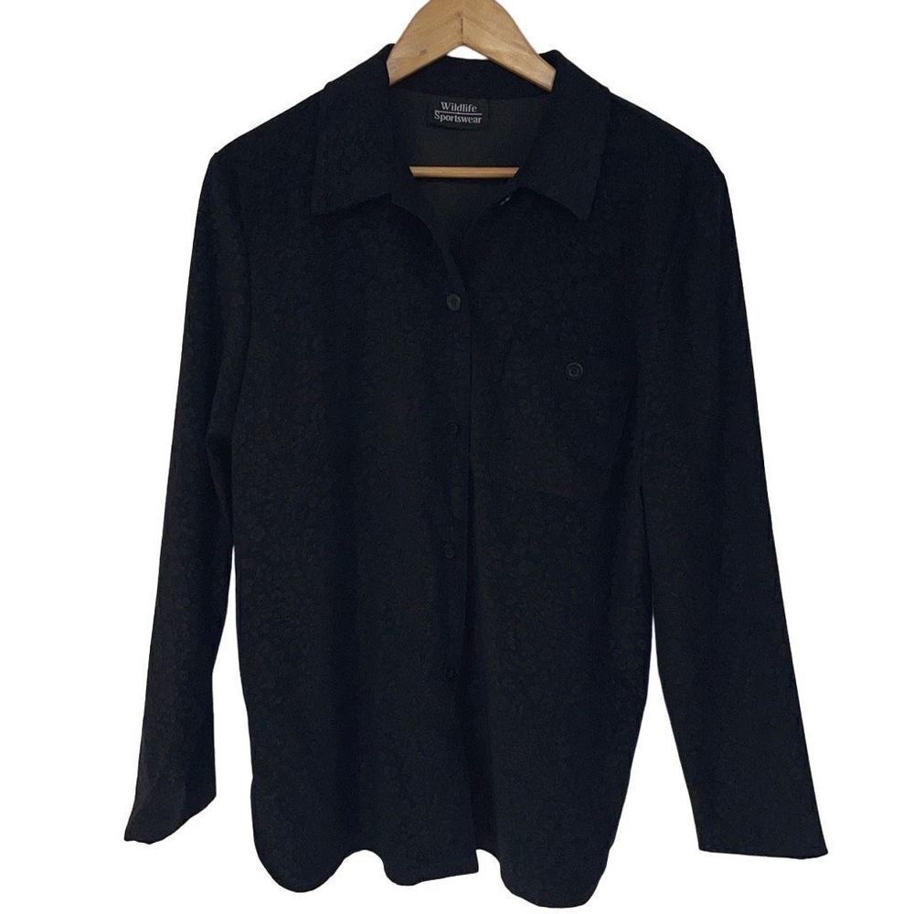 Wildlife Sportswear Womens Button Up Shirt Long Sleeve Animal Print Black Medium